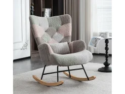 Poltrona|Merax Cadeira de balanço colorida com apoio para os pés e almofada - 68 x 83 x 91 cm - Teddy-Polar, madeira evea e metal - Design multicolor Multicor