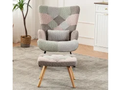 Poltrona|Merax Cadeira de balanço colorida com apoio para os pés e almofada - 68 x 83 x 91 cm - Teddy-Polar, madeira evea e metal - Design multicolor Multicor
