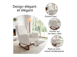 Poltrona| Cadeira de balanço com almofada lombar, bolso lateral e apoio para os pés, pés de madeira maciça, . Bege