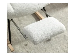Poltrona*Hauss Spole Cadeira de balanço com apoio de braços e apoio para os pés removível, em tecido Teddy Branco
