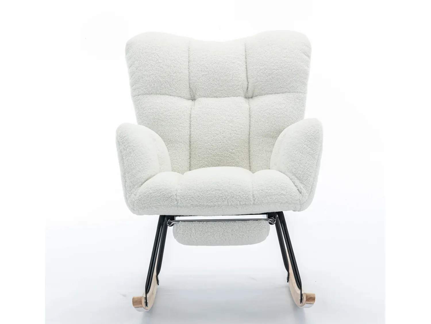 Poltrona*Hauss Spole Cadeira de balanço com apoio de braços e apoio para os pés removível, em tecido Teddy Branco