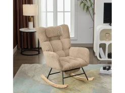 Poltrona*Merax Cadeira de balanço com assento acolchoado - 102 x 65 x 92 cm - encosto alto - com almofada de pescoço - madeira - marrom Castanho