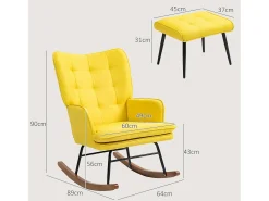 Poltrona|Hauss Spole Cadeira de balanço com banco de linho , estrutura de aço e pernas de madeira Amarelo