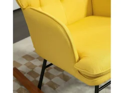Poltrona|Hauss Spole Cadeira de balanço com banco de linho , estrutura de aço e pernas de madeira Amarelo