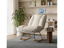 Poltrona| Cadeira de balanço com encosto ajustável - 5 posições de inclinação ajustáveis - Linho, Bege + Cinza Branco