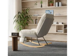 Poltrona| Cadeira de balanço com encosto ajustável - 5 posições de inclinação ajustáveis - Linho, Bege + Cinza Branco