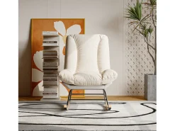 Poltrona| Cadeira de balanço com encosto ajustável - 5 posições de inclinação ajustáveis - Linho, Bege + Cinza Branco