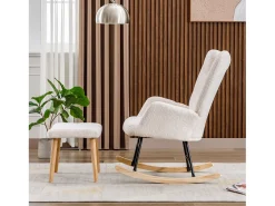 Poltrona*Merax Cadeira de balanço confortável - 65 x 82 x 94 cm - com apoio de cabeça + apoio para os pés - madeira - Branco