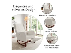 Outlet Cadeira de balanço de madeira maciça com apoio de pernas retrátil e encosto alto - Cadeira de balanço para sala de estar e quarto - Até 150 kg - Bege