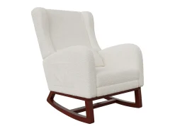 Outlet Cadeira de balanço de madeira maciça com apoio de pernas retrátil e encosto alto - Cadeira de balanço para sala de estar e quarto - Até 150 kg - Bege