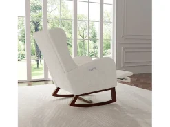Outlet Cadeira de balanço de madeira maciça com apoio de pernas retrátil e encosto alto - Cadeira de balanço para sala de estar e quarto - Até 150 kg - Bege