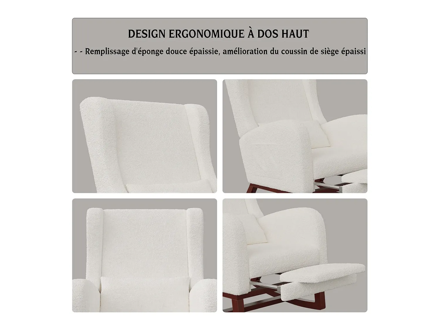 Outlet Cadeira de balanço de madeira maciça com apoio de pernas retrátil e encosto alto - Cadeira de balanço para sala de estar e quarto - Até 150 kg - Bege
