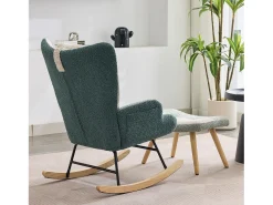 Merax Cadeira de balanço de tecido bouclé com apoio para os pés e para a cabeça - 65,5 x 83 x 95 cm - Multicolorido^ Poltrona