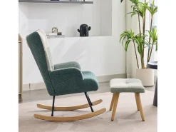Merax Cadeira de balanço de tecido bouclé com apoio para os pés e para a cabeça - 65,5 x 83 x 95 cm - Multicolorido^ Poltrona