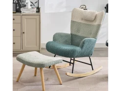 Merax Cadeira de balanço de tecido bouclé com apoio para os pés e para a cabeça - 65,5 x 83 x 95 cm - Multicolorido^ Poltrona