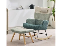 Merax Cadeira de balanço de tecido bouclé com apoio para os pés e para a cabeça - 65,5 x 83 x 95 cm - Multicolorido^ Poltrona