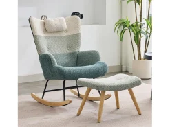 Merax Cadeira de balanço de tecido bouclé com apoio para os pés e para a cabeça - 65,5 x 83 x 95 cm - Multicolorido^ Poltrona