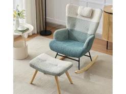 Merax Cadeira de balanço de tecido bouclé com apoio para os pés e para a cabeça - 65,5 x 83 x 95 cm - Multicolorido^ Poltrona