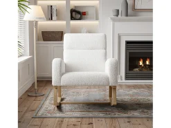 Poltrona* Cadeira de balanço em lã de cordeiro com 2 bolsos laterais, assento amplo e confortável, branca. Branco
