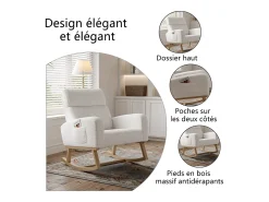 Poltrona* Cadeira de balanço em lã de cordeiro com 2 bolsos laterais, assento amplo e confortável, branca. Branco