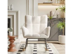 Cadeira de balanço em pele de cordeiro branca, para sala de estar, quarto ou escritório. Branco