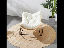 Poltrona*Concept-Usine Cadeira de Balanço em Vime Natural com Almofada Bege - Confortável e Moderna Natural claro