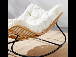 Poltrona*Concept-Usine Cadeira de Balanço em Vime Natural com Almofada Bege - Confortável e Moderna Natural claro