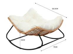 Poltrona*Concept-Usine Cadeira de Balanço em Vime Natural com Almofada Bege - Confortável e Moderna Natural claro