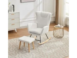 Cadeira de balanço ergonômica com apoio para os pés, ângulo de balanço de 30°, branca.^ Poltrona