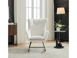 Cadeira de balanço ergonômica com apoio para os pés, ângulo de balanço de 30°, branca.^ Poltrona