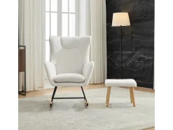 Cadeira de balanço ergonômica com apoio para os pés, ângulo de balanço de 30°, branca.^ Poltrona