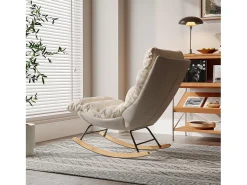 Poltrona* Cadeira de balanço ergonômica com almofada bege e estrutura cinza, design moderno em tecido/couro sintético. Branco
