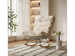 Poltrona* Cadeira de balanço ergonômica com almofada bege e estrutura cinza, design moderno em tecido/couro sintético. Branco