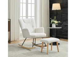 Poltrona* Cadeira de balanço ergonômica com apoio para os pés, branca, ângulo de balanço de 30°, encosto alto. Branco