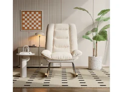 Poltrona* Cadeira de balanço ergonômica com almofada bege e estrutura cinza, design moderno em tecido/couro sintético. Branco