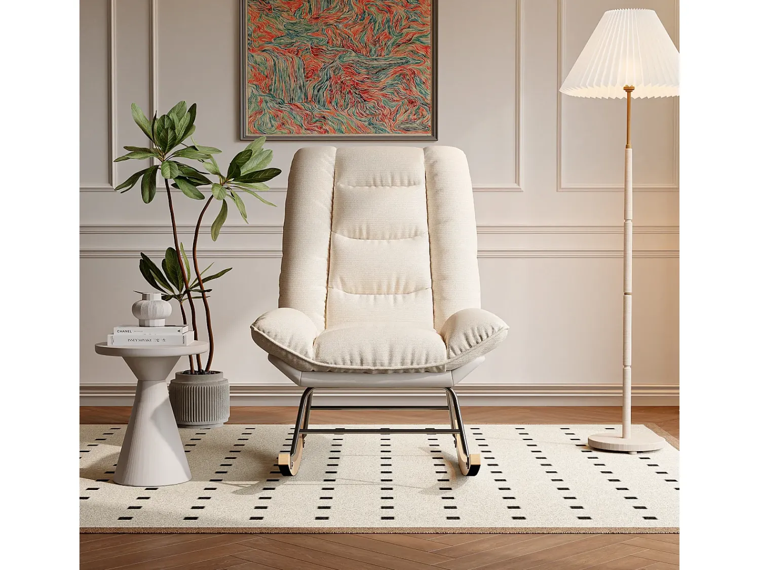 Poltrona* Cadeira de balanço estofada com encosto ajustável para sala de estar - quarto, varanda Branco