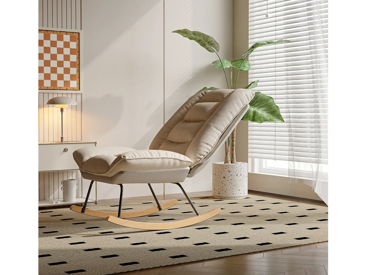 Poltrona* Cadeira de balanço estofada com encosto ajustável para sala de estar - quarto, varanda Branco