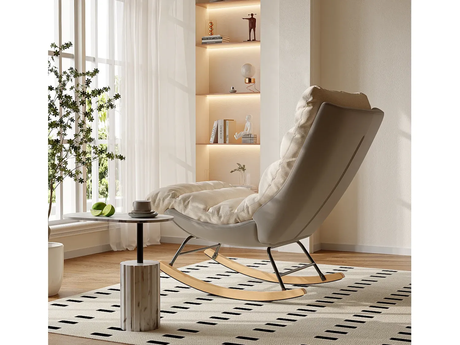 Cadeira de balanço estofada com encosto ajustável para sala de estar - quarto, varanda^ Poltrona