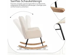 Cadeira de balanço moderna de veludo Teddy - Cadeira de balanço com braços, branca^ Poltrona