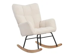 Cadeira de balanço moderna de veludo Teddy - Cadeira de balanço com braços, branca^ Poltrona