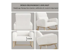 Poltrona| Cadeira de balanço, poltrona com almofada acolchoada, bolso lateral e apoios de braço, linho, branca Branco