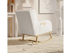 Poltrona| Cadeira de balanço, poltrona de balanço relaxante em tecido com encosto alto, sherpa, branca. Branco