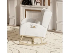 Poltrona| Cadeira de balanço, poltrona de balanço relaxante em tecido com encosto alto, sherpa, branca. Branco
