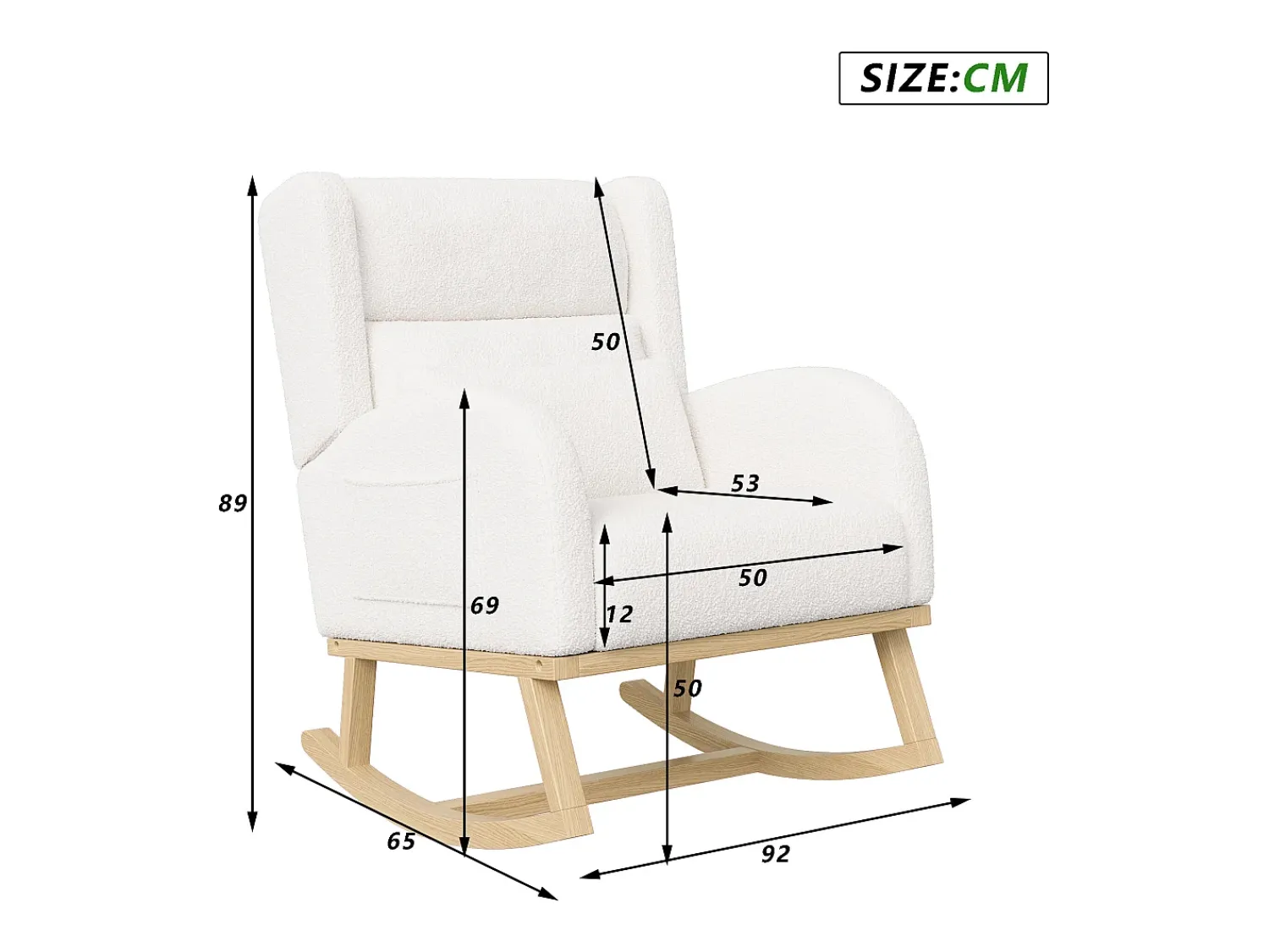 Poltrona| Cadeira de balanço, poltrona de balanço relaxante em tecido com encosto alto, sherpa, branca. Branco