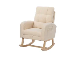 Merax Cadeira de balanço Teddy Velvet com apoio para os pés e braços - 132 x 50 x 99 cm - Estrutura de madeira maciça -^ Poltrona