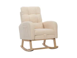 Merax Cadeira de balanço Teddy Velvet com apoio para os pés e braços - 132 x 50 x 99 cm - Estrutura de madeira maciça -^ Poltrona