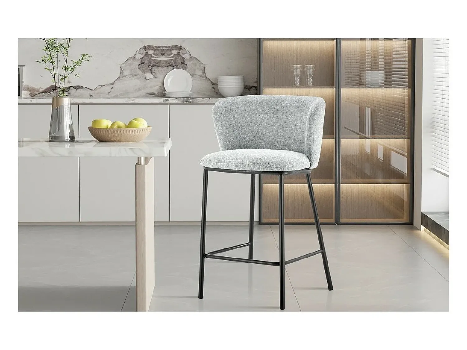 Banco*Meublorama Cadeira de balcão 'Arthus' Tecido Cinza claro, dimensões: A88,5 x L53 x P50,5 cm Cinzento claro