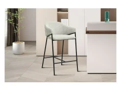 Banco|Meublorama Cadeira de balcão IMANY – Veludo cotelê cinza claro – Com braços – Pés de metal preto – Estilo design/industrial Cinzento claro