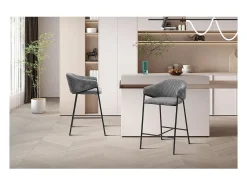 Banco|Meublorama Cadeira de balcão IMANY – Veludo cotelê cinza escuro – Com braços – Pés em metal preto – Estilo design/industrial Cinza antracite