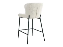 Banco|Meublorama Cadeira de balcão LISE – Tecido bouclé na cor cru – Pés em metal preto – Estilo design/industrial Branco